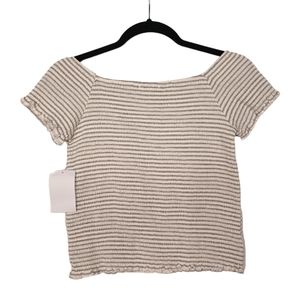 EYESHADOW GIRL Black White Smocked Stripe Short Sleeve Stretchy Top L (14)